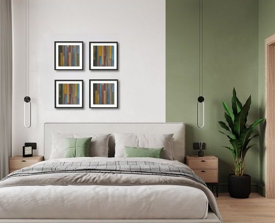 light green and natural woods bedroom color