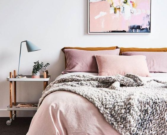 Pale pink and grey bedroom color