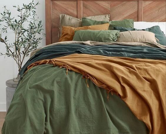 Earthy brown and forest green color combination bedroom