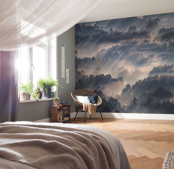 Accent wall nature inspired wallpaper